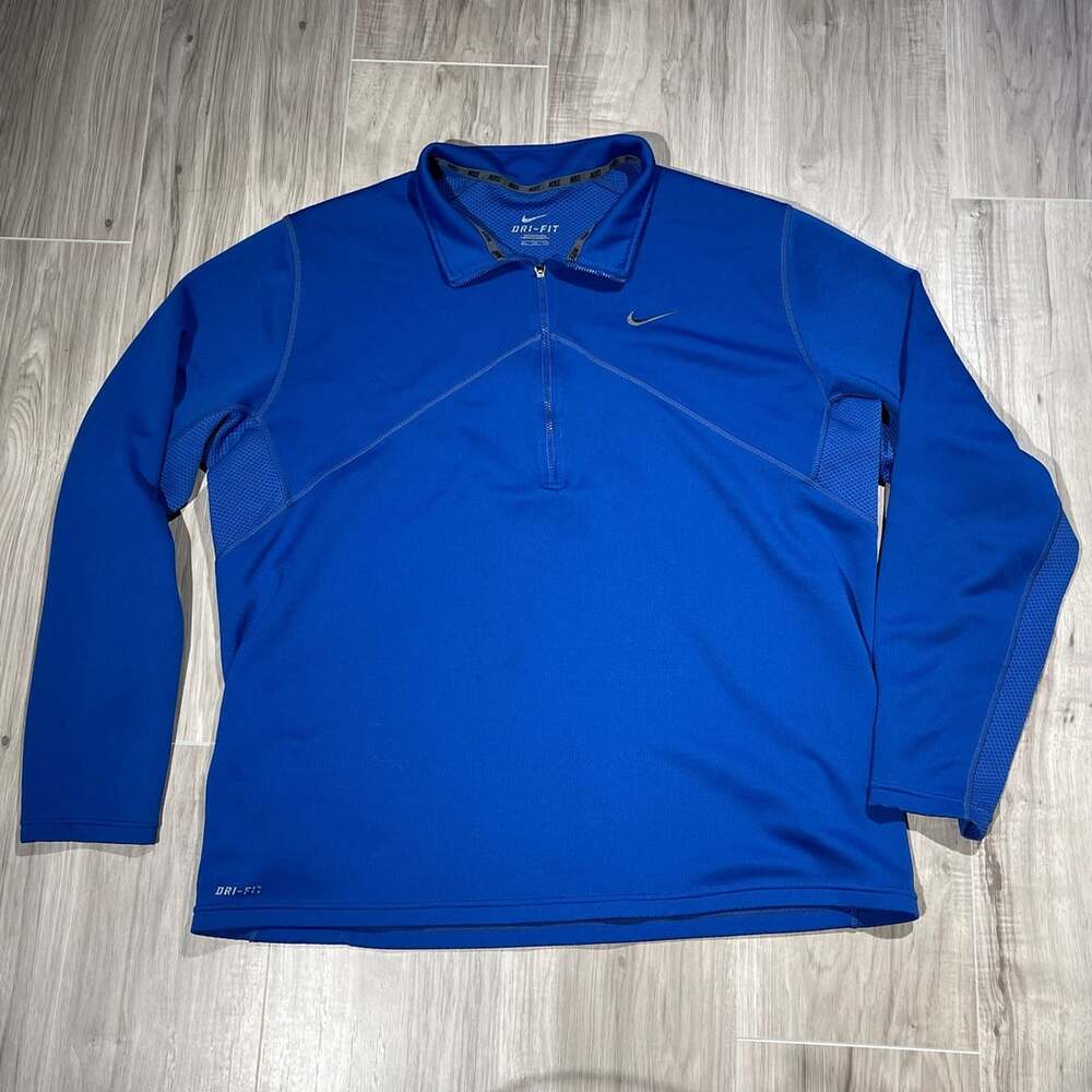 Nike Men's Dri-Fit 1/4 Zip Collared Pullover Royal Blue Size Large Running